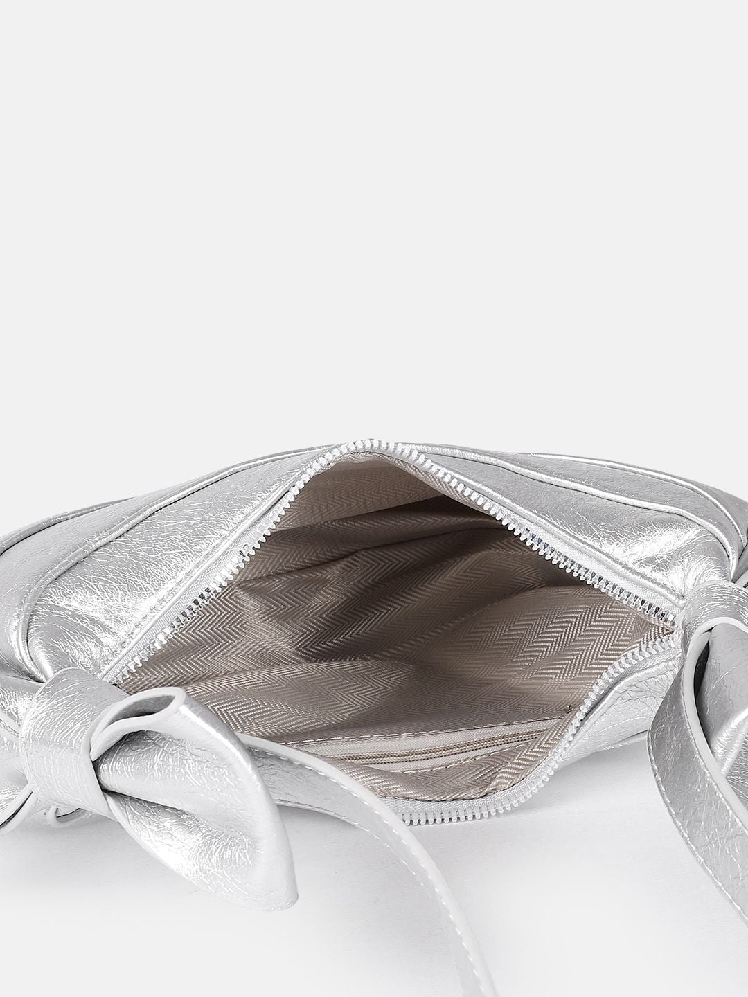 DressBerry Textured Half Moon Shoulder Bag with Bow Detail