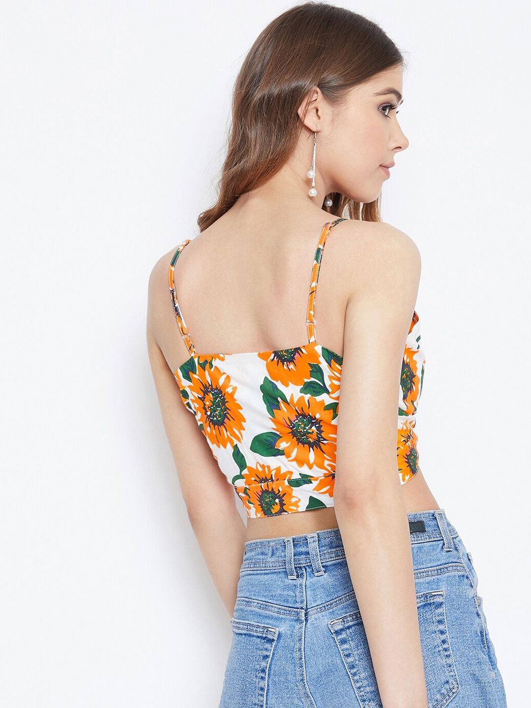 Berrylush Women Yellow Printed Crop Top
