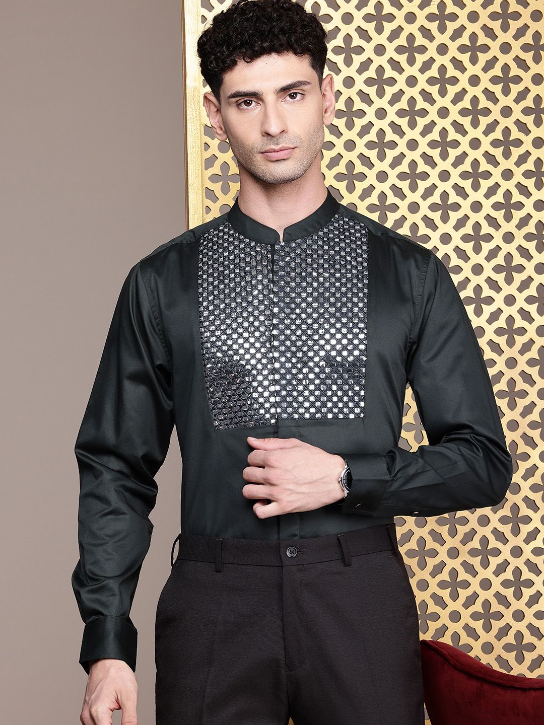 House of Pataudi Pure Cotton Embellished Party Shirt