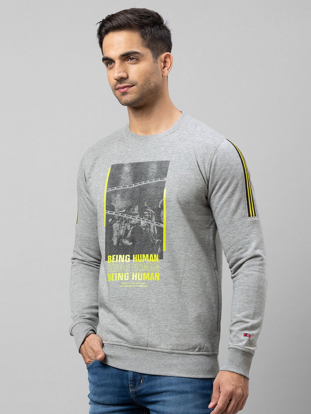 Being Human Men Grey Printed Sweatshirt