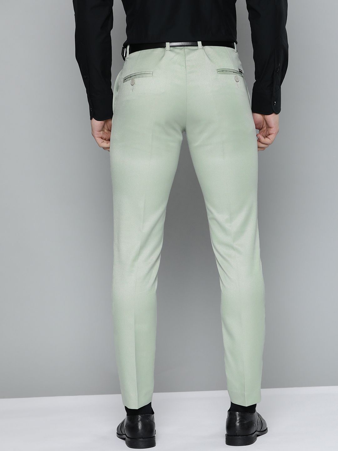 DENNISON Men Green Solid Smart Auto Fit Waist Formal Trousers