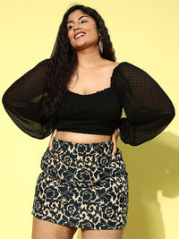 Berrylush Curve Plus Size Bishop Sleeves Chiffon Crop Top