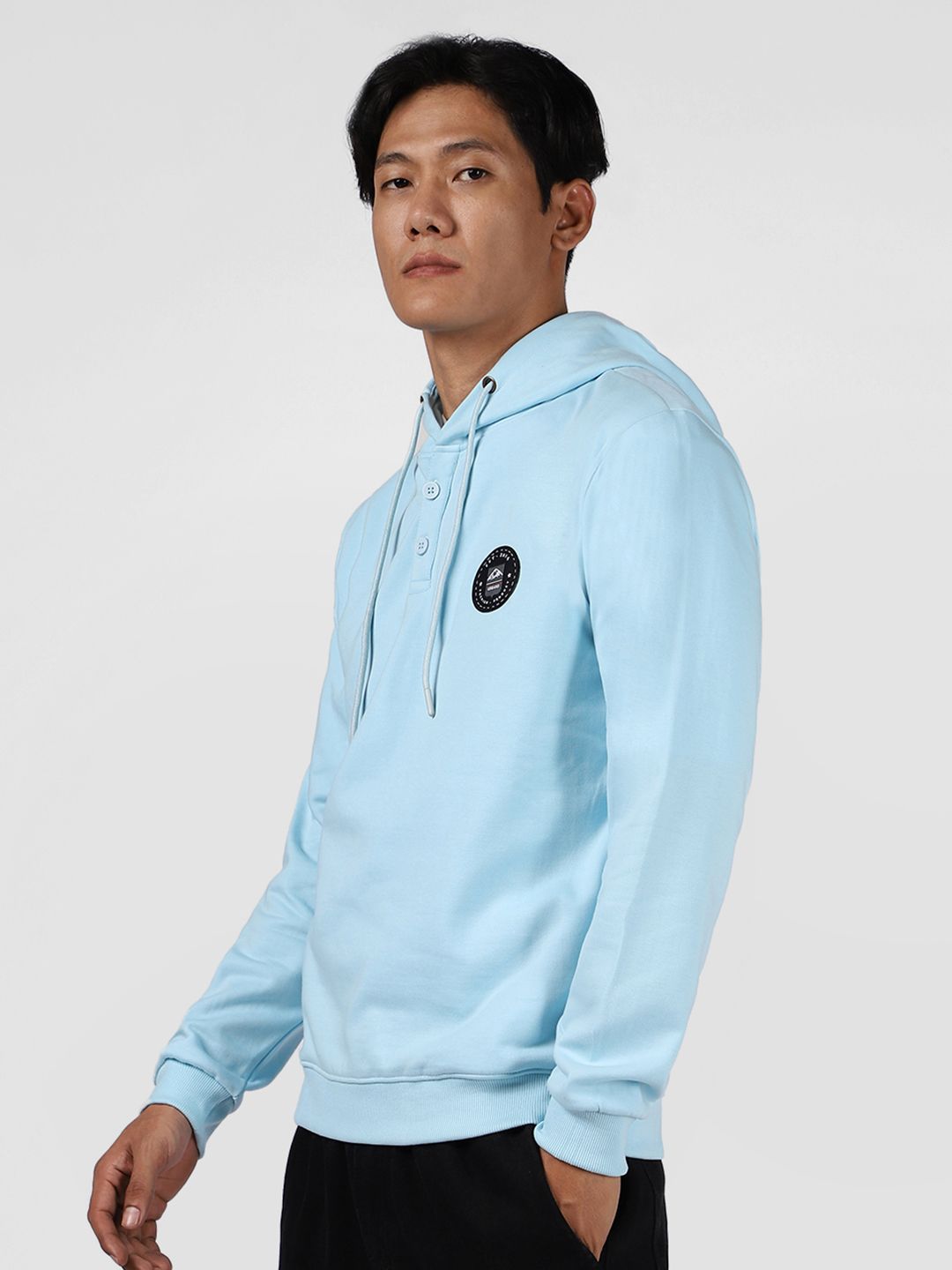 Urbano Fashion Cotton Solid Button Hooded Neck Sweatshirt