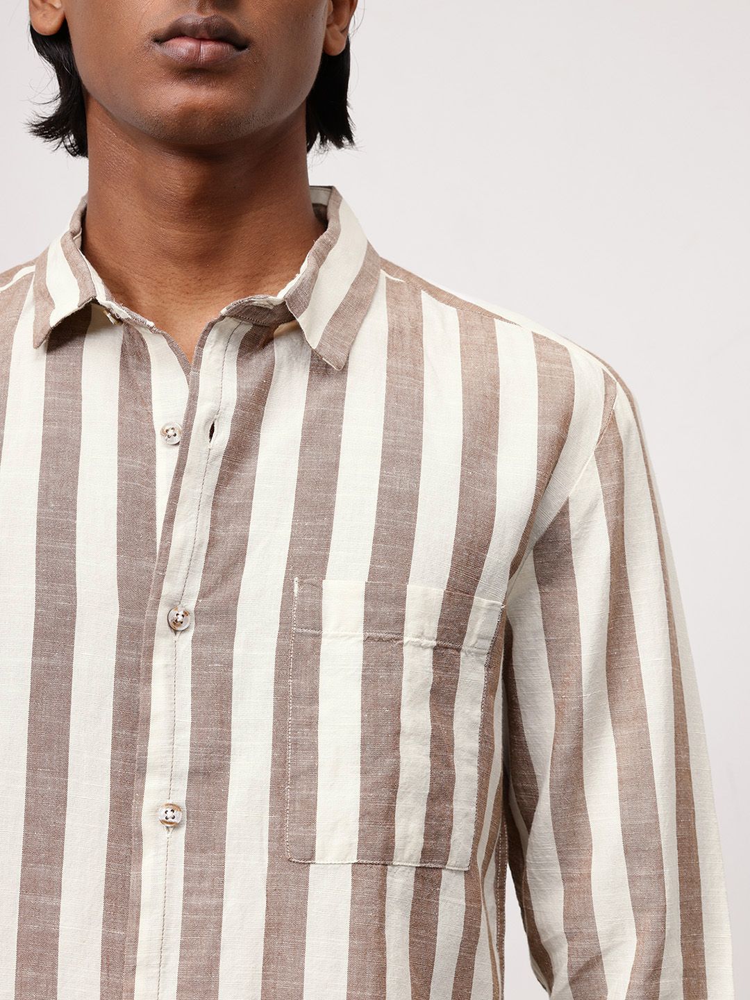 ether Men Classic Cotton Linen Striped Shirt
