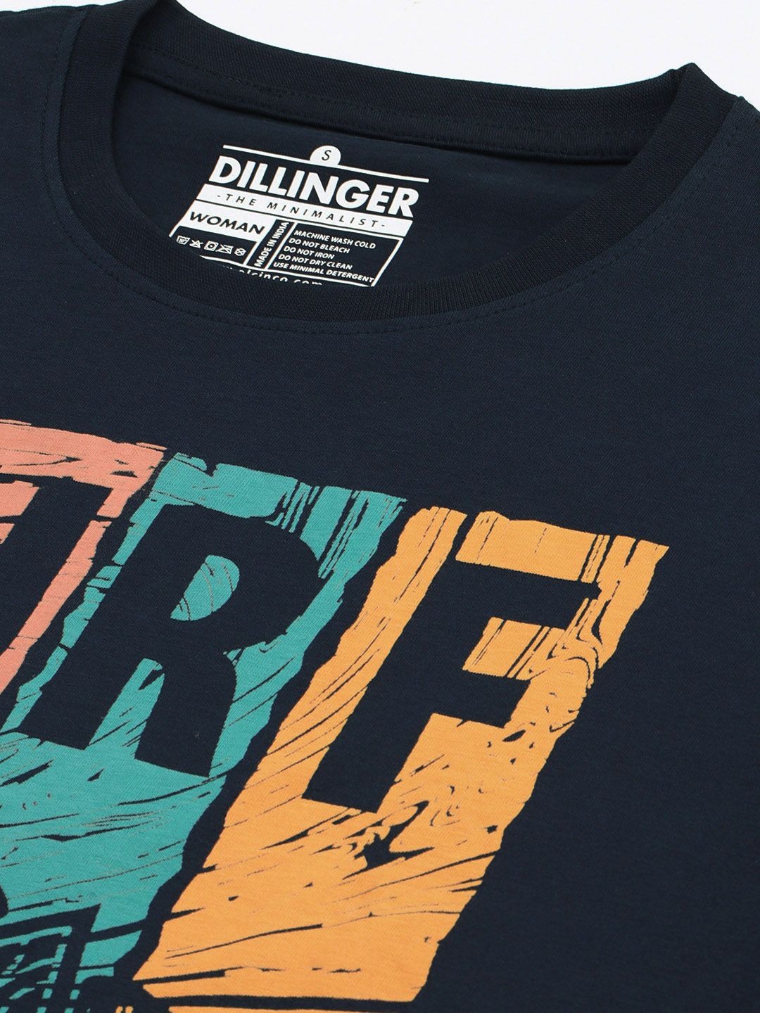 DILLINGER Women Navy Blue Varsity Printed Pure Cotton T-shirt