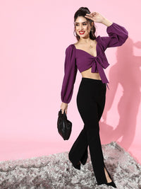 Berrylush Women Charming Purple Solid Cropped Top