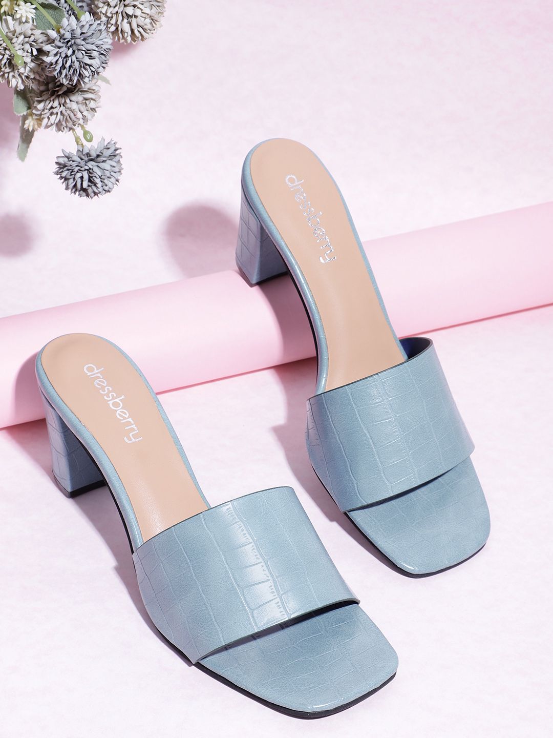 DressBerry Women Croc Textured Block Heel Sandals