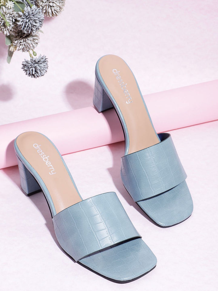 DressBerry Women Croc Textured Block Heel Sandals