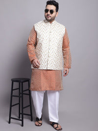 SOJANYA PLUS Ethnic Motifs Woven Design Kurta With Pyjamas & Nehru Jacket