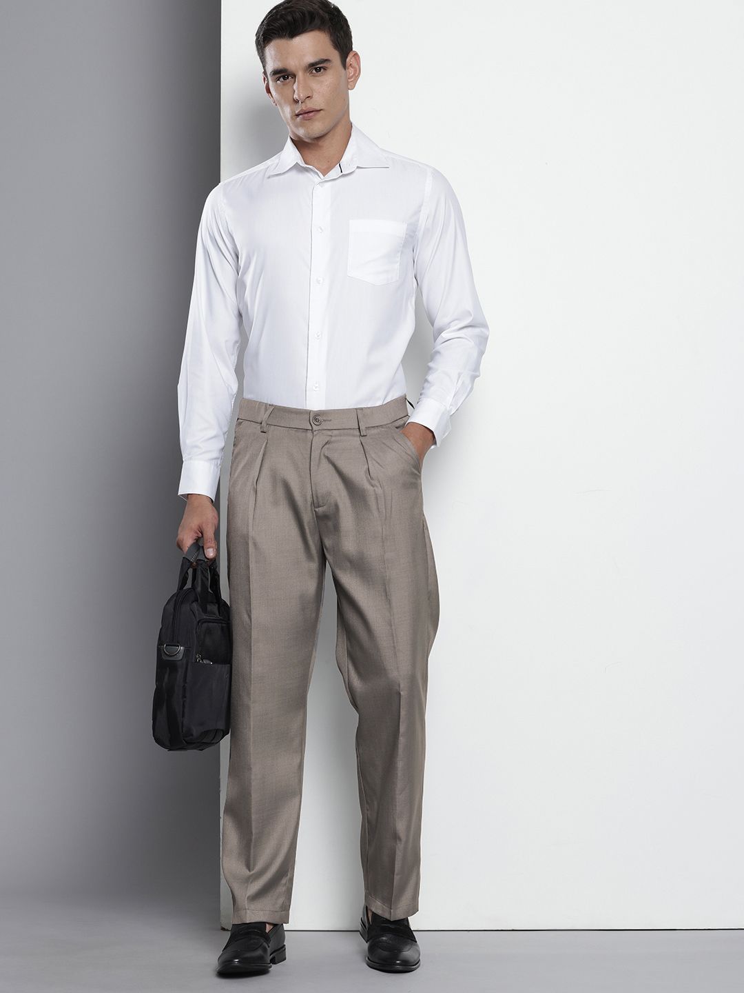 The Indian Garage Co. X Men Relaxed Straight Fit Textured Pleated Formal Trousers