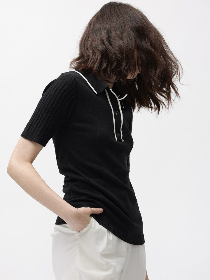 RAREISM Knitted Polo Collar Cotton T-Shirt