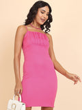 Tokyo Talkies Ruched Pink Shoulder Straps Sleeveless Pleated Sheath Dress