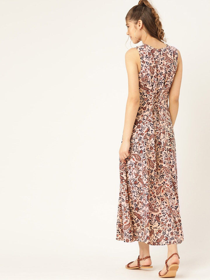DressBerry Pink & Navy Blue Floral Printed Maxi Dress