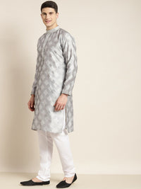 SOJANYA Ethnic Motifs Printed Mandarin Collar Thread Work Silk Cotton Kurta