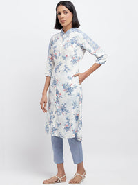 W Women Floral Printed Shirt Collar Kurta