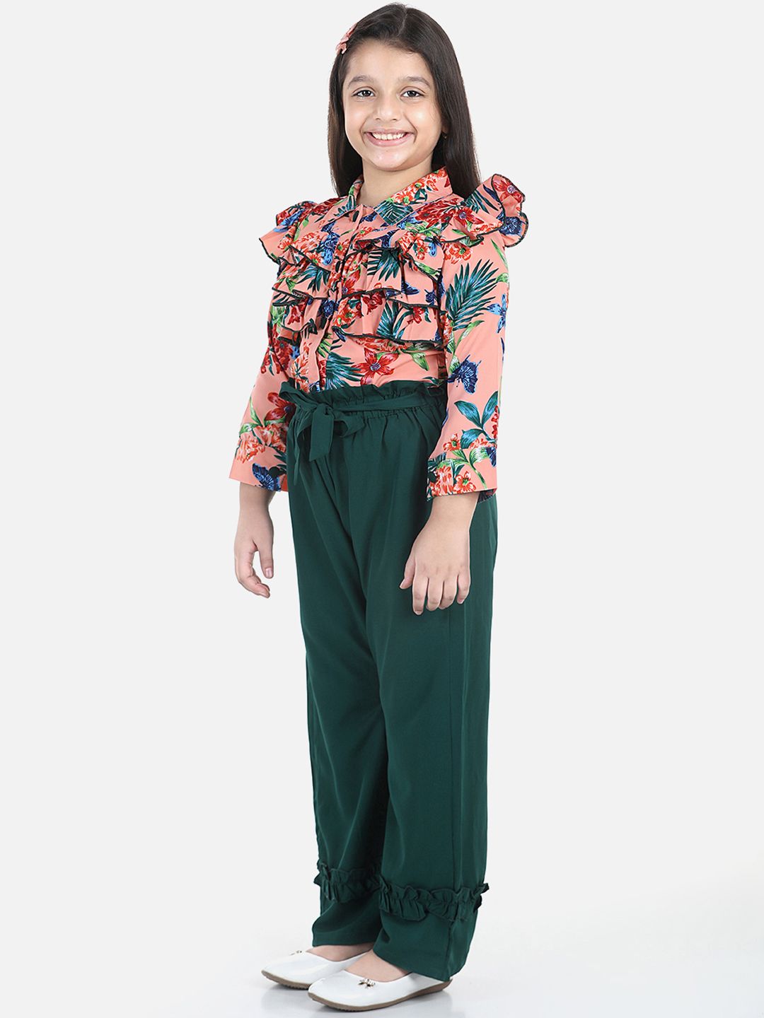 Cutiekins Girls Rust & Green Printed Top with Palazzos