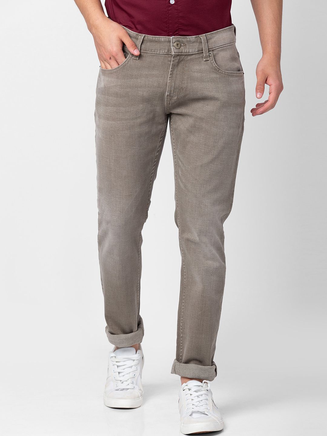 SPYKAR Men Olive Green Slim Fit Low-Rise Stretchable Cotton Jeans