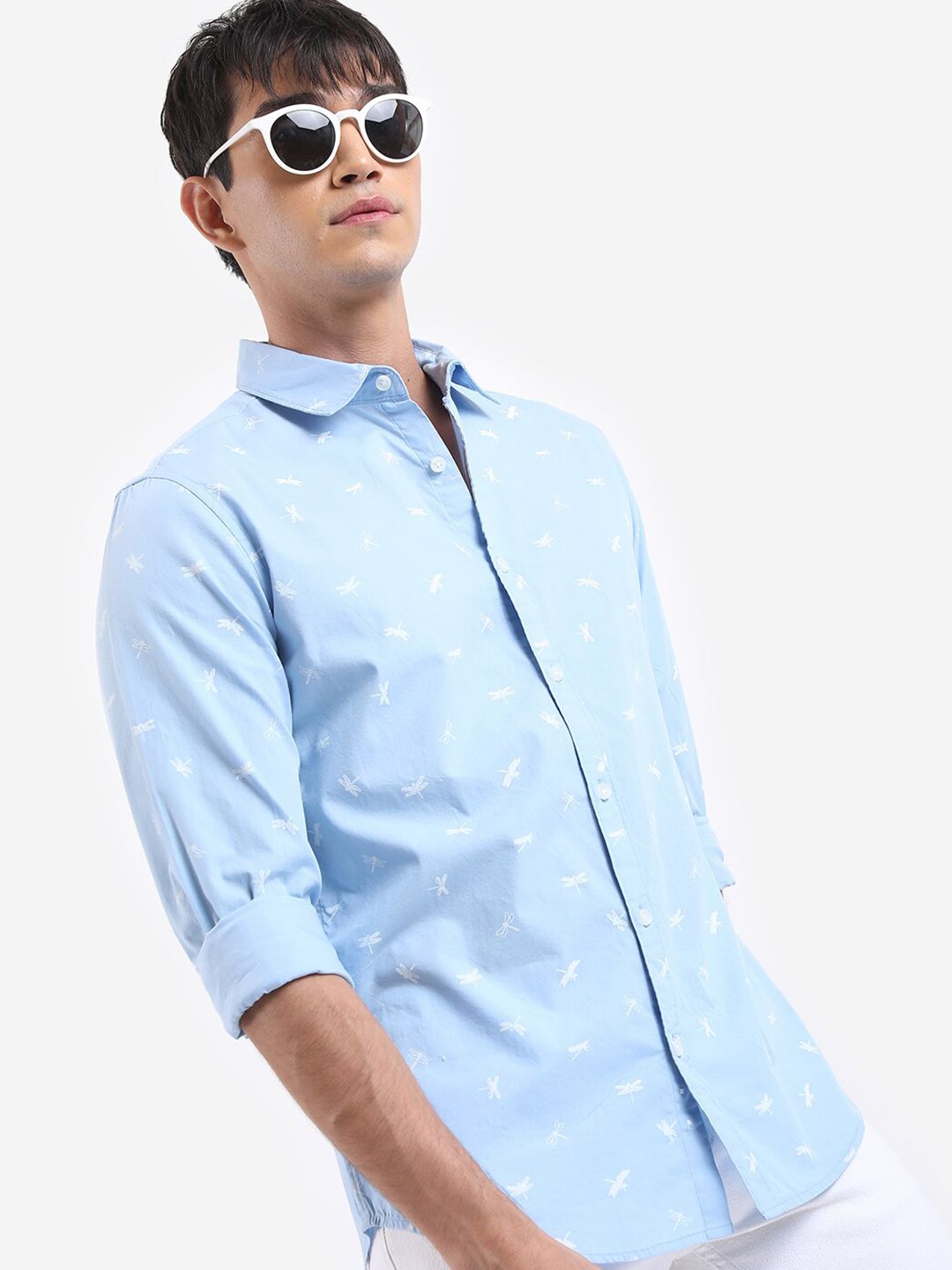 HIGHLANDER Conversational Printed Slim Fit Spread Collar Casual Cotton Shirt