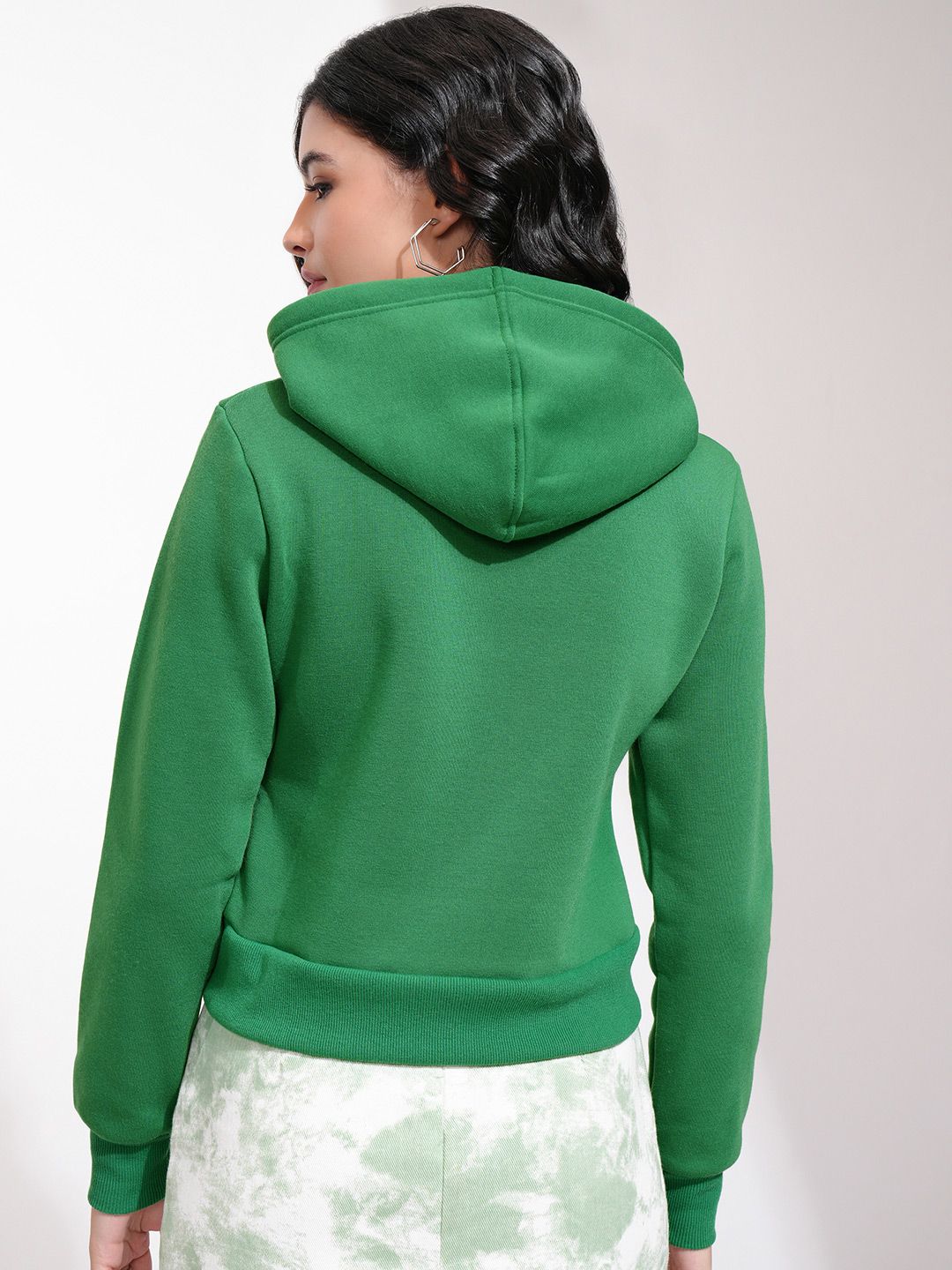 Tokyo Talkies Women Green Solid Hooded Sweatshirt