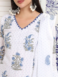 Vishudh Floral Printed Pure Cotton Straight Kurta & Trousers With Dupatta