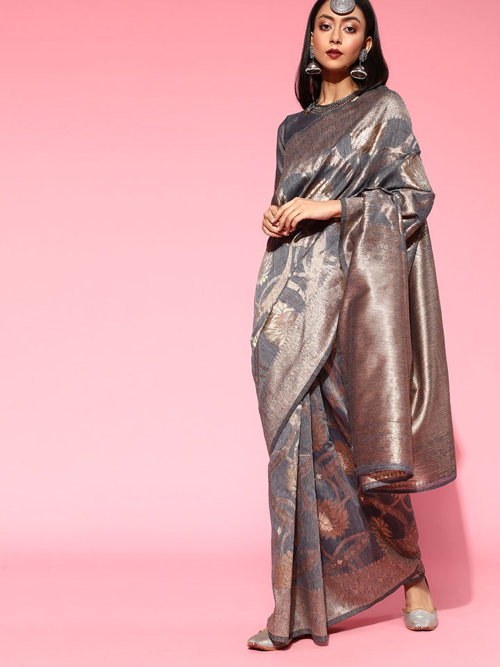 Saree mall Floral Silk Blend Saree with Woven Design border