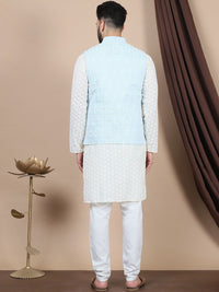 Anouk Floral Embroidered Regular Pure Cotton Straight Kurta With Churidar & Nehru Jacket