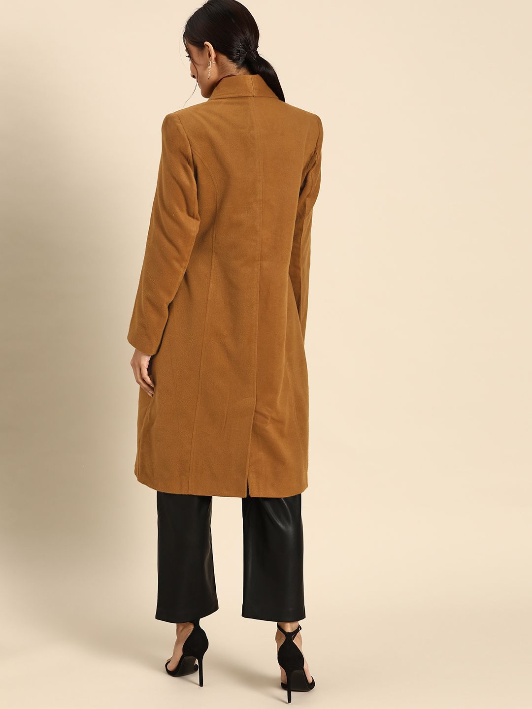 all about you Women Brown Solid Regular Fit Overcoat