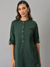 W Women Green Keyhole Neck Thread Work Pathani Kurta