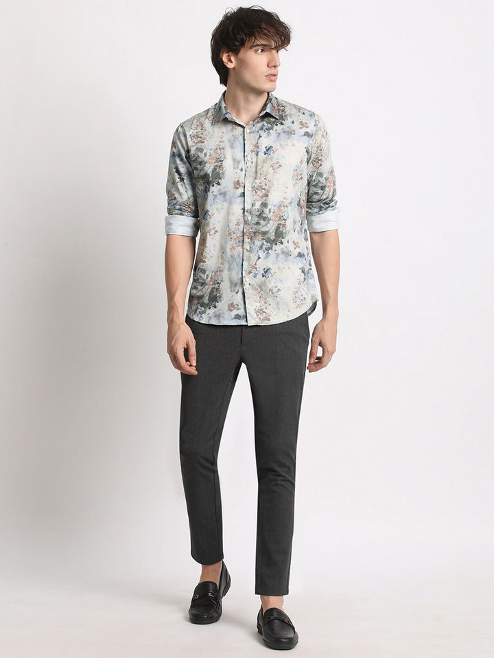 THE BEAR HOUSE Slim Fit Long Sleeves Spread Collar Cotton Opaque Printed Casual Shirt