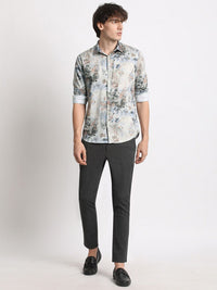 THE BEAR HOUSE Slim Fit Long Sleeves Spread Collar Cotton Opaque Printed Casual Shirt