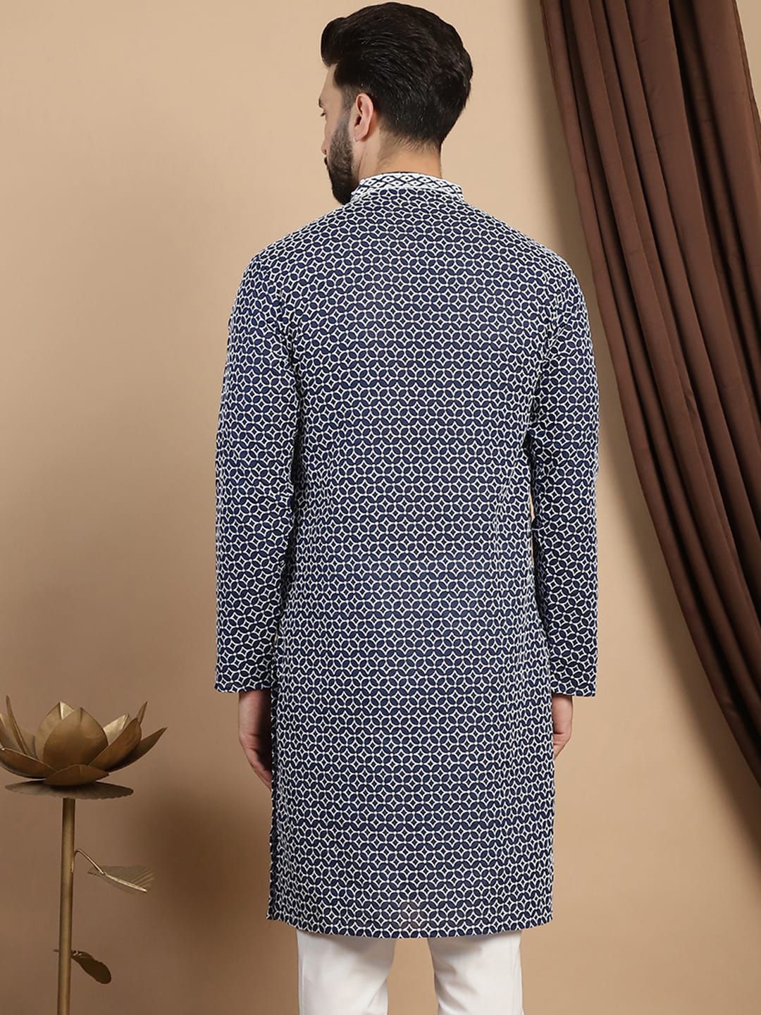 Anouk Printed Embroidered Mandarin Collar Cotton Straight Kurta