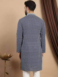 Anouk Printed Embroidered Mandarin Collar Cotton Straight Kurta
