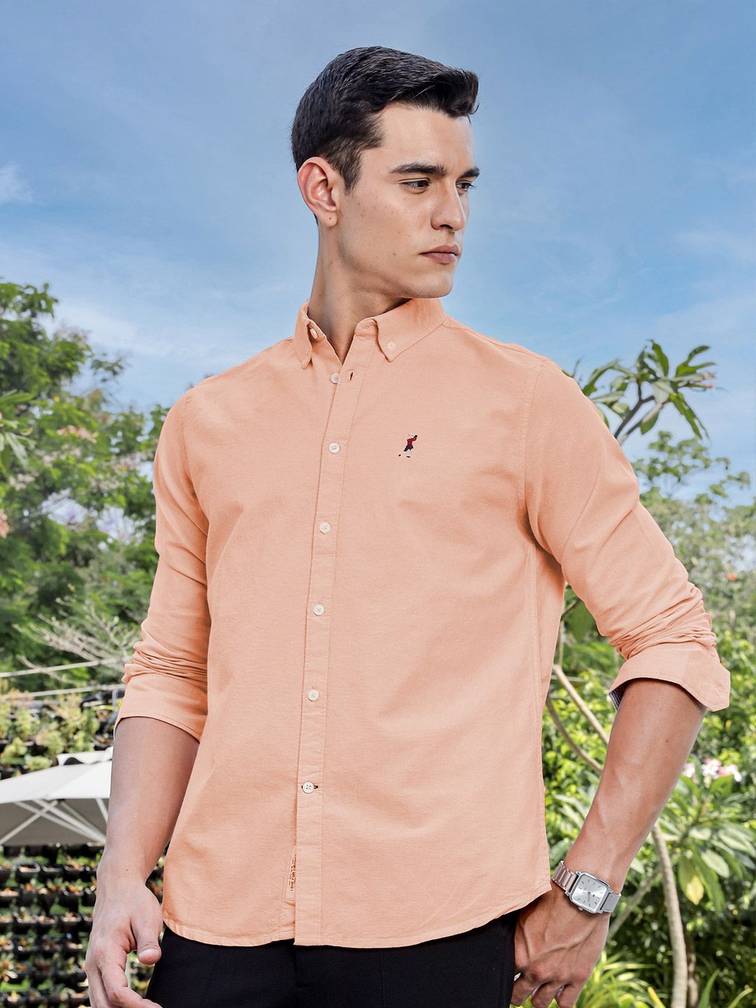 Thomas Scott Men Premium Regular Fit Button-Down Collar Solid Cotton Casual Shirt