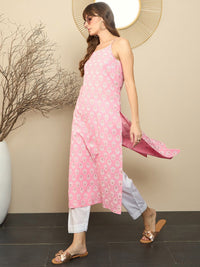Indo Era Ethnic Motifs Printed Shoulder Straps Pure Cotton Straight Kurta