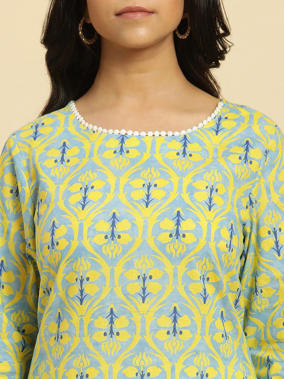 W Floral Printed Cotton Straight Kurta