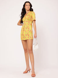 DressBerry Floral Frenzy Pleated Textured Mini Dress