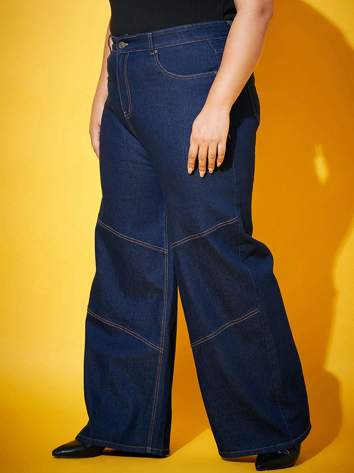 SASSAFRAS Curve Women Navy Blue Mid-Rise Comfort Straight Fit Stretchable Jeans