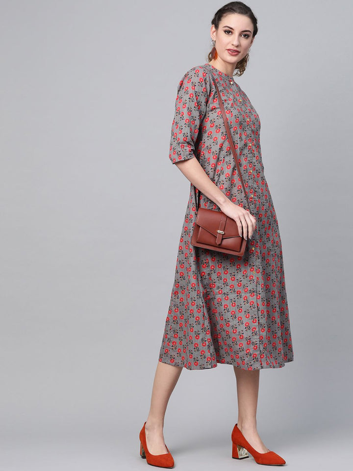 Gerua By Libas Women Charcoal Grey  Red Printed A-Line Dress