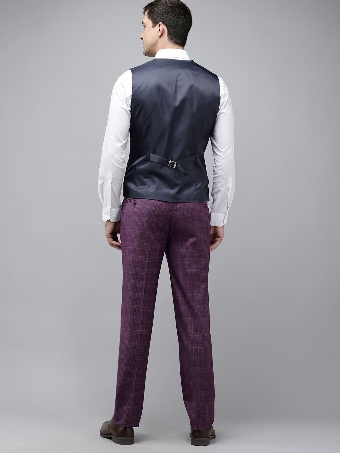 Park Avenue Super Slim Fit Checked Notched Lapel Single-Breasted Formal 3 Piece Suits