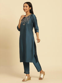 W Embroidered Straight Kurta with Trouser & Dupatta