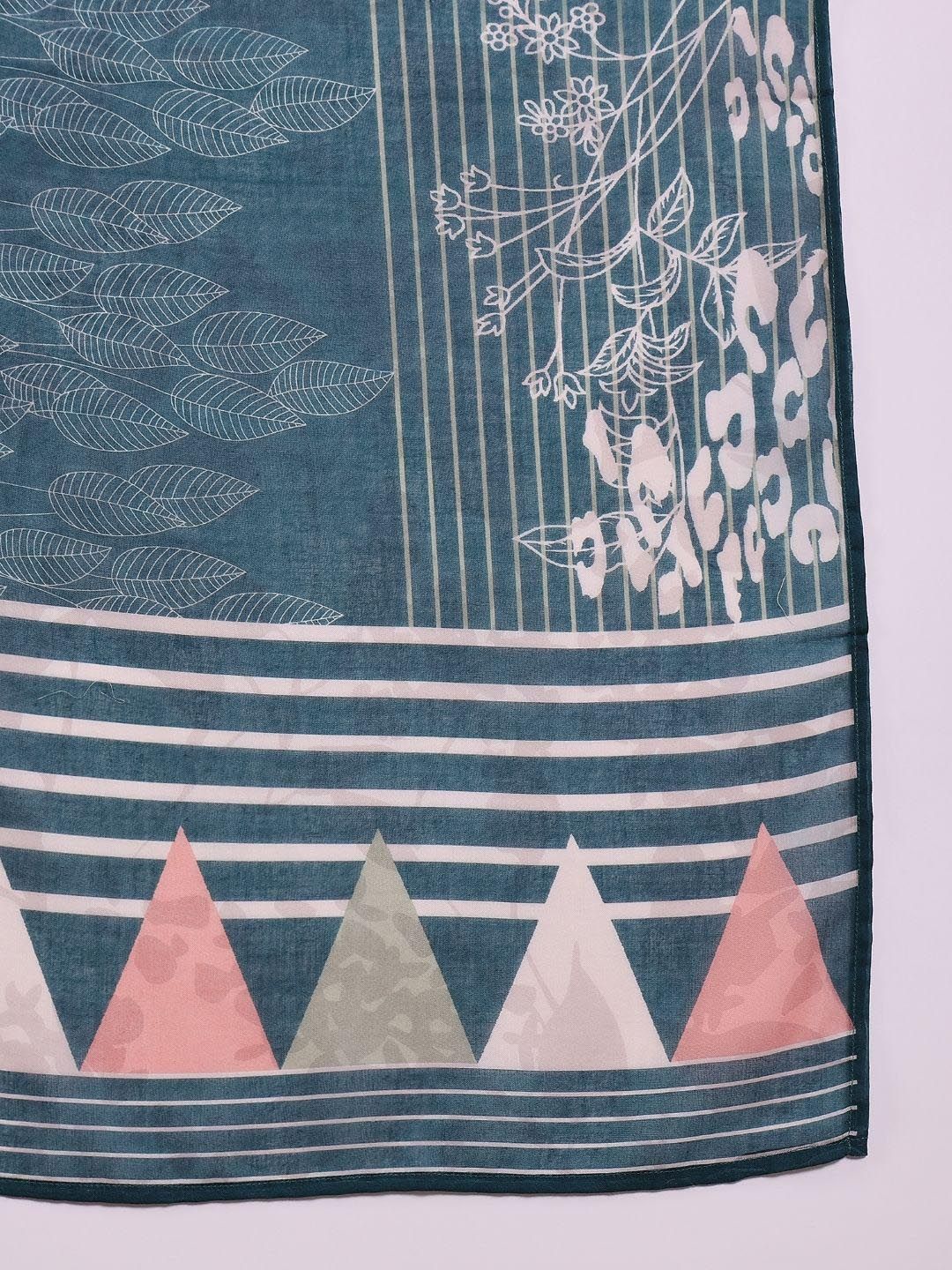 KALINI Abstract Printed Thread Work Straight Kurta with Trousers & Dupatta