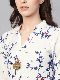SOJANYA Kurta A-Line Bercetak Putih & Biru Wanita