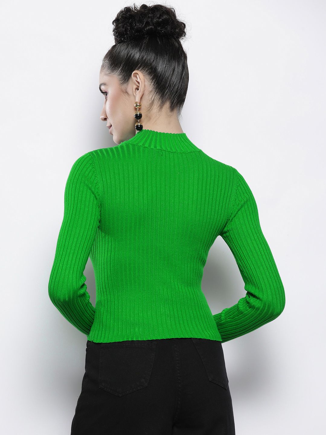 SASSAFRAS Women Green Ribbed Acrylic Pullover