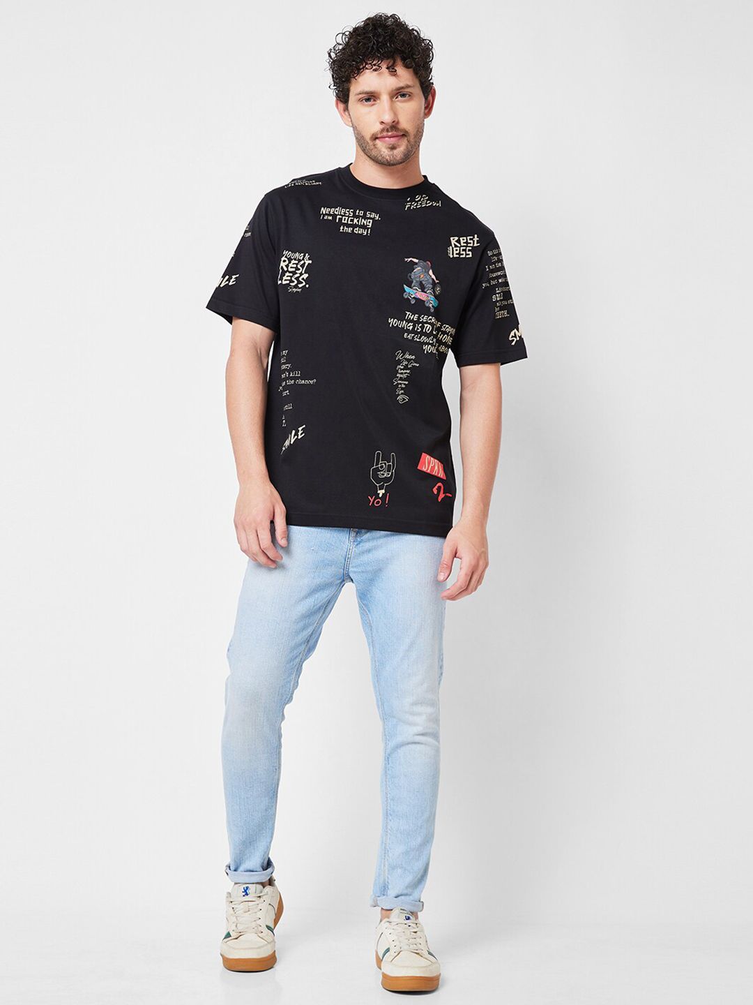 SPYKAR Round Neck Short Sleeves Printed Cotton T-shirt