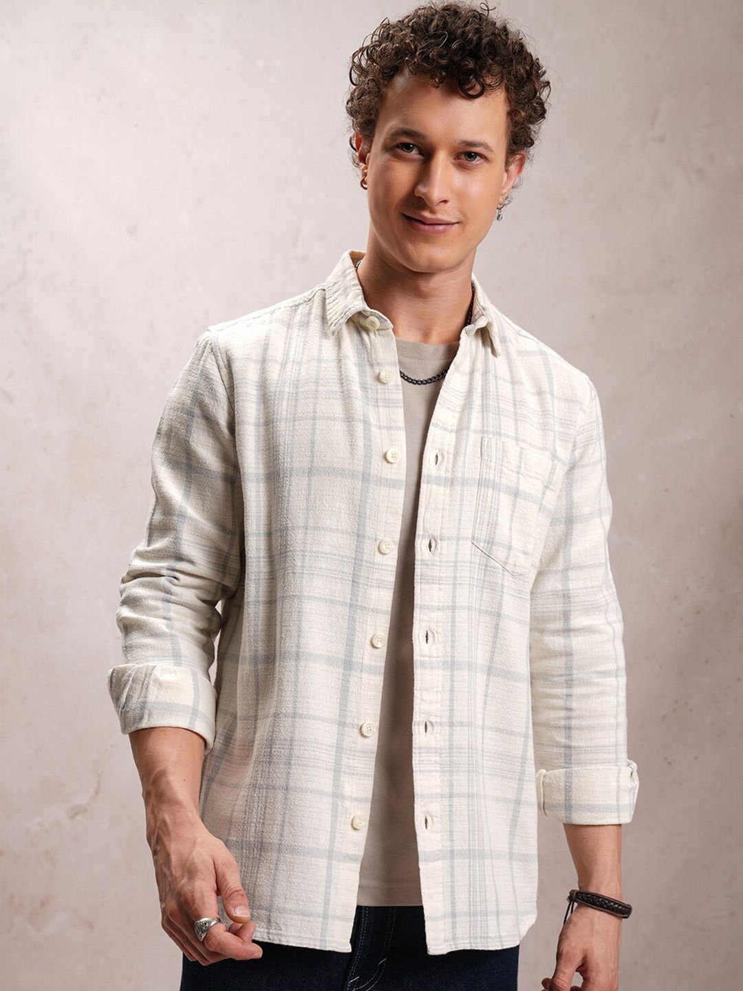 LOCOMOTIVE Premium Tartan Checked Dobby Textured Cotton Shirt