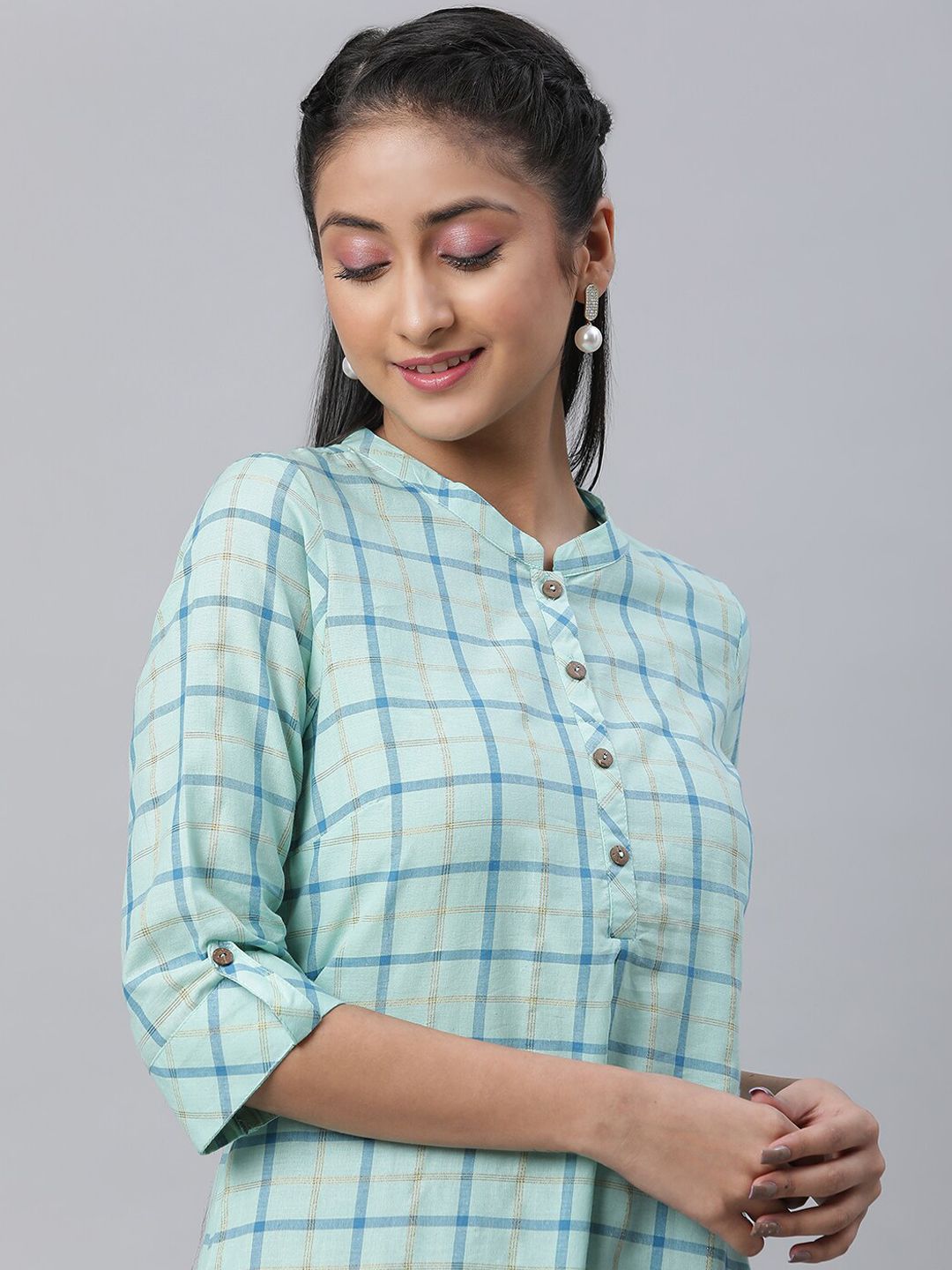 AURELIA Checked Straight Pure Cotton Kurta
