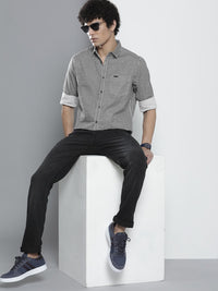 The Indian Garage Co Men Black Micro Checked Casual Shirt