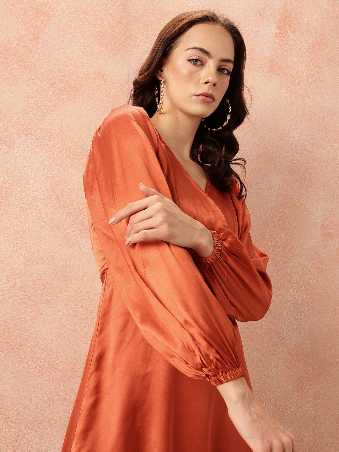 all about you Satin-Finish Wrap Midi Dress