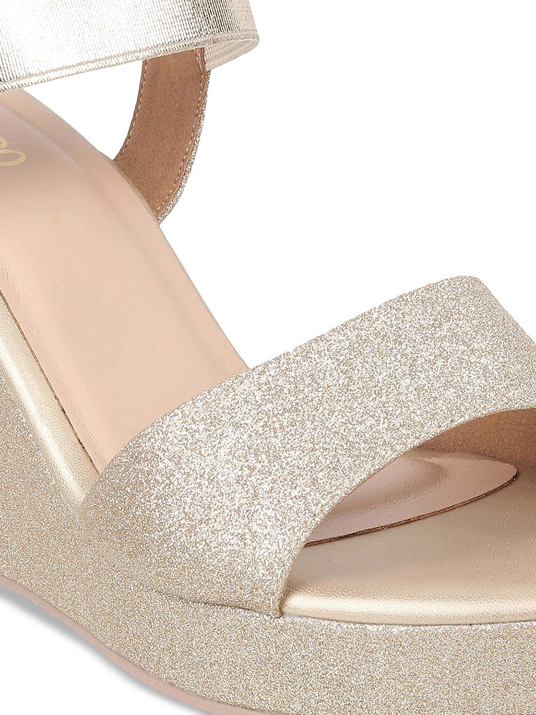 Metro Embellished Open Toe Wedges With Backstrap
