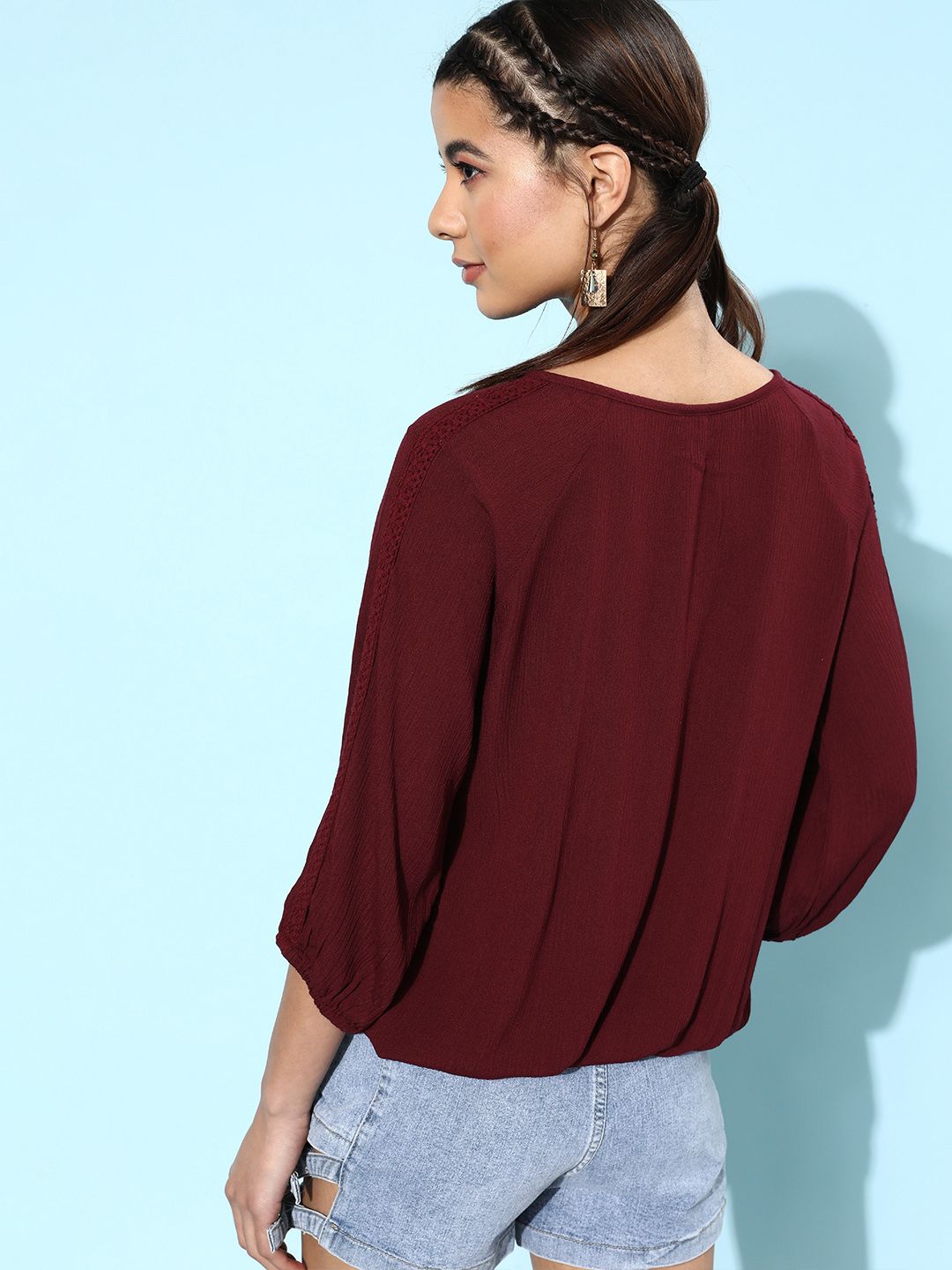 DressBerry Women Deep Burgundy Solid Top